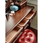 Mahogany Vanity with Sculptural Turned Legs and Tufted Upholstered Stool