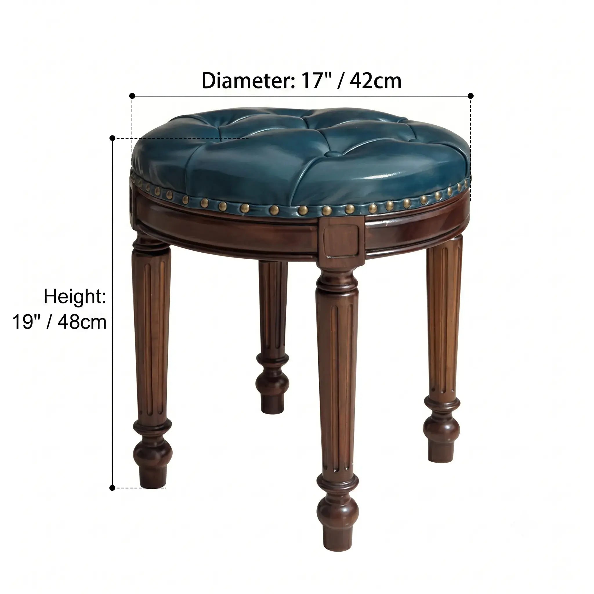 Mahogany Vanity with Sculptural Turned Legs and Tufted Upholstered Stool