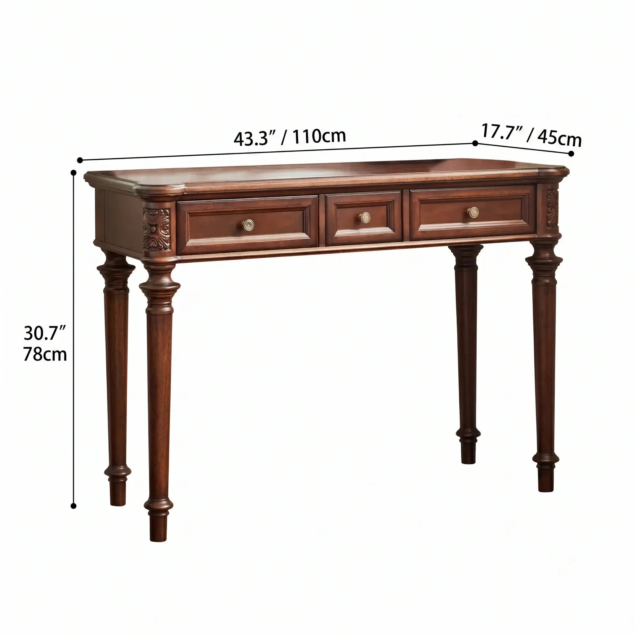 Mahogany Vanity with Sculptural Turned Legs and Tufted Upholstered Stool Dimensions