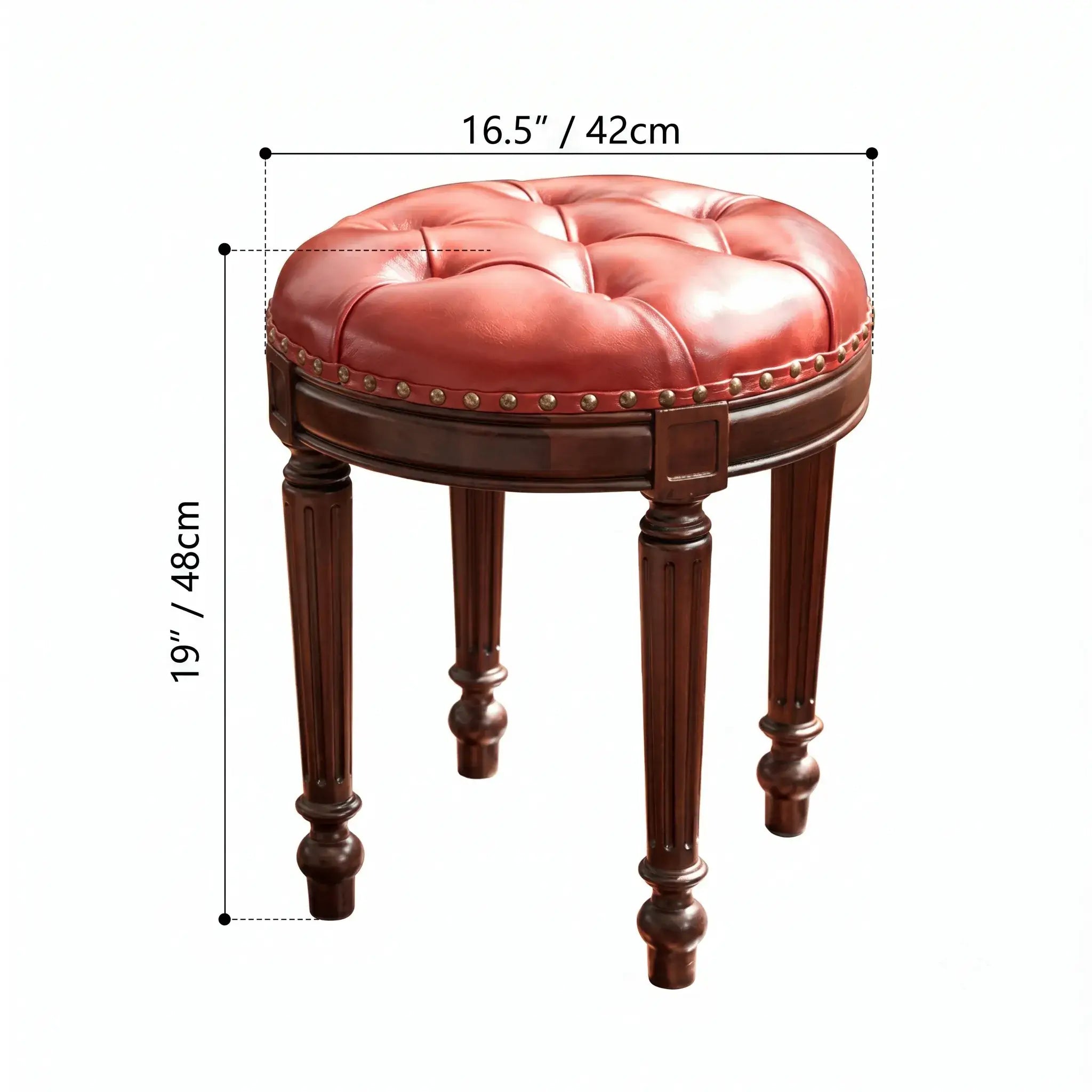 Mahogany Vanity with Sculptural Turned Legs and Tufted Upholstered Stool Dimensions