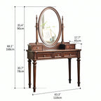 Mahogany Vanity with Sculptural Turned Legs and Tufted Upholstered Stool Dimensions