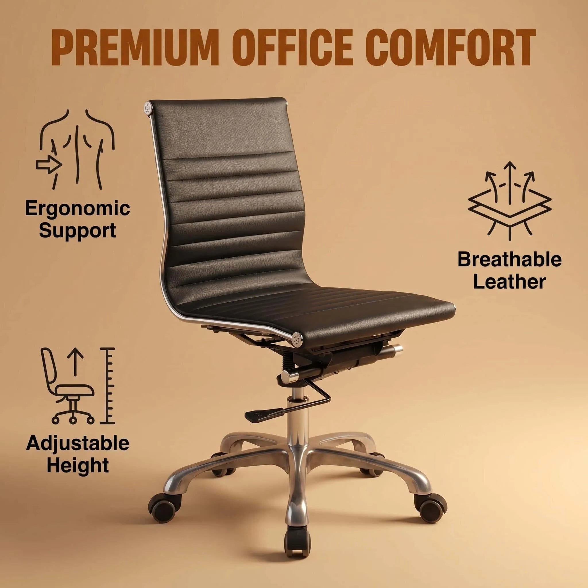 Maple Ergonomic Low-Back Office Chair with Faux Leather Upholstery