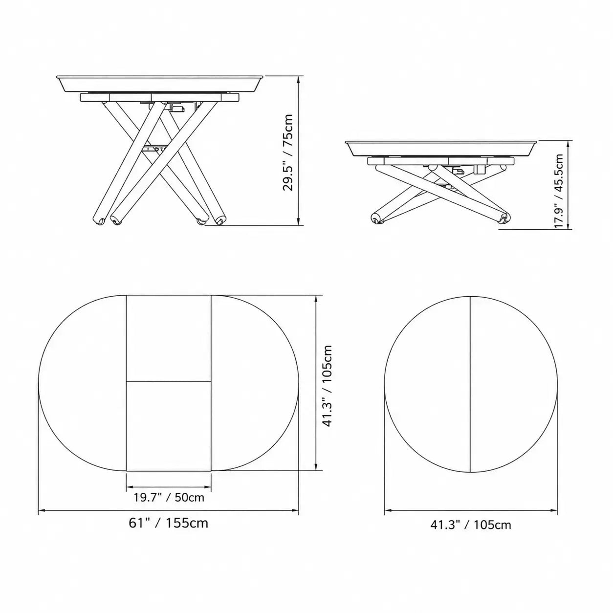 Marble-Look Sintered Stone Extendable Table with Lift-Top Sculptural Base for 6-8 Dimensions
