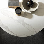 Marble-Look Sintered Stone Extendable Table with Lift-Top Sculptural Base for 6-8