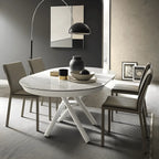 Marble-Look Sintered Stone Extendable Table with Lift-Top Sculptural Base for 6-8