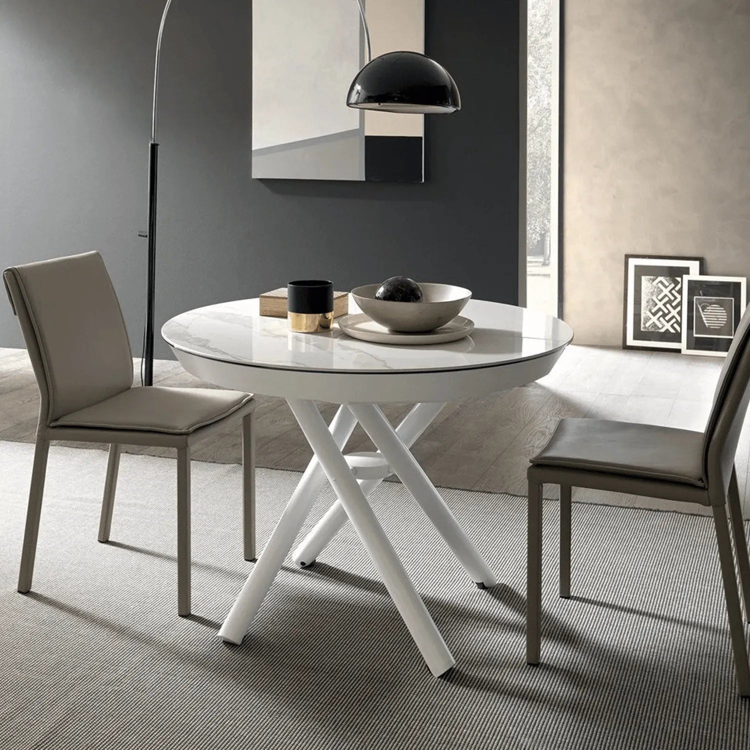 Marble-Look Sintered Stone Extendable Table with Lift-Top Sculptural Base for 6-8 Secondary image