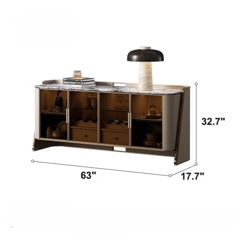 Marble Top Sideboard with Curved Silhouette and Amber Glass Doors