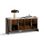 Marble Top Sideboard with Curved Silhouette and Amber Glass Doors