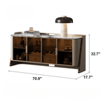 Marble Top Sideboard with Curved Silhouette and Amber Glass Doors