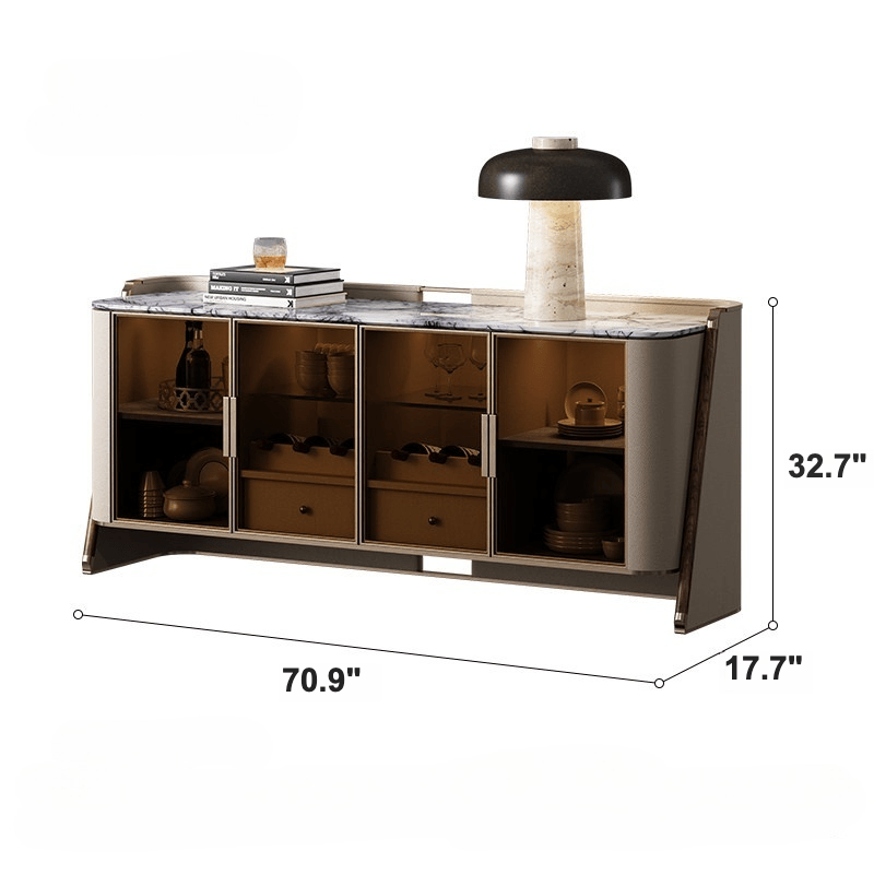Marble Top Sideboard with Curved Silhouette and Amber Glass Doors Dimensions
