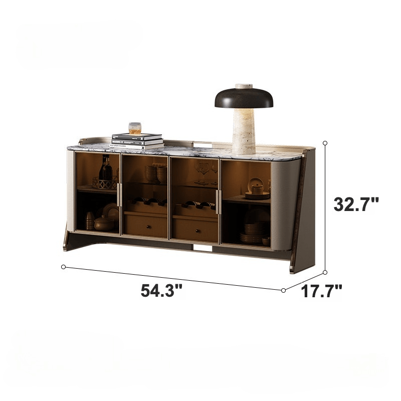 Marble Top Sideboard with Curved Silhouette and Amber Glass Doors Dimensions