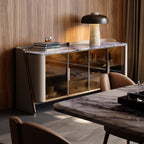 Marble Top Sideboard with Curved Silhouette and Amber Glass Doors Main Product Image