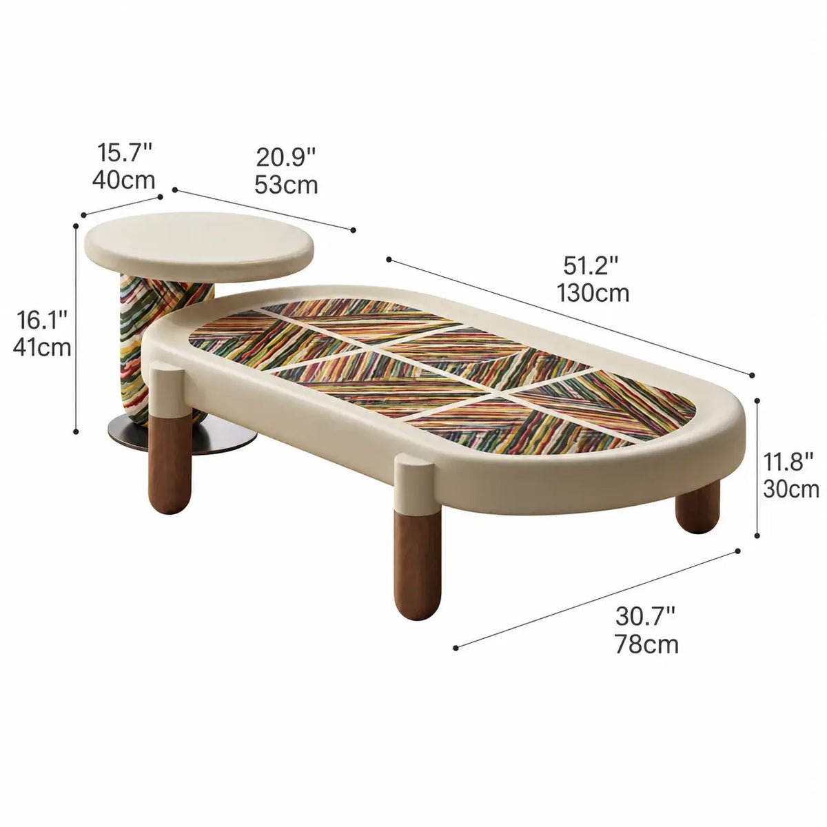 Marquetry Coffee Table Set with Sculptural Dual Levels and Rounded Form