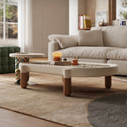 Marquetry Coffee Table Set with Sculptural Dual Levels and Rounded Form