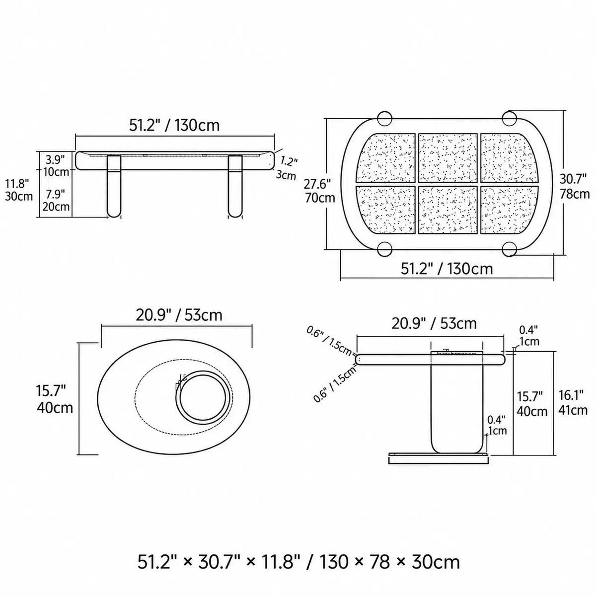 Marquetry Coffee Table Set with Sculptural Dual Levels and Rounded Form Dimensions