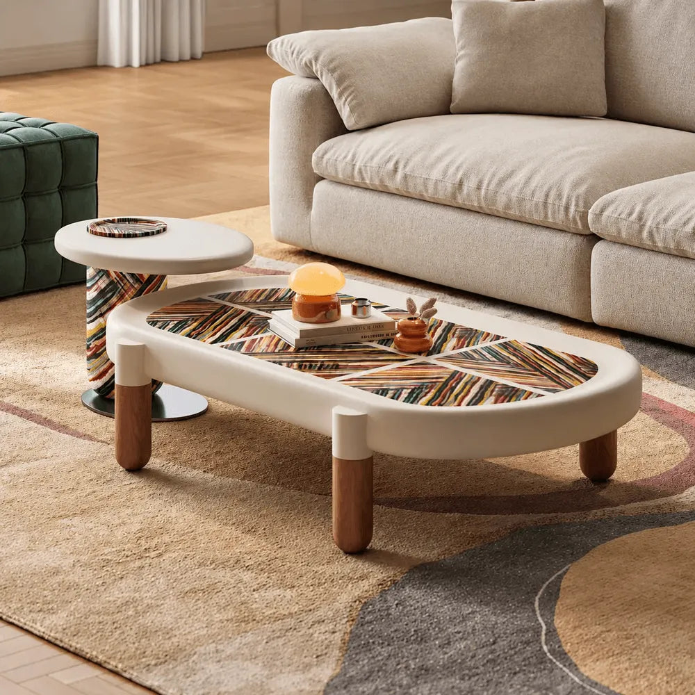 Marquetry Coffee Table Set with Sculptural Dual Levels and Rounded Form Main Product Image Image principale du produit