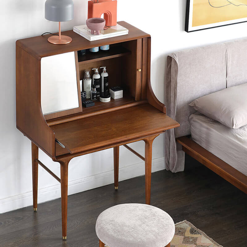 Medieval Solid Wood Vanity With Sliding Mirror - Black/Nut-brown/Natural