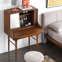 Medieval Solid Wood Vanity With Sliding Mirror - Black/Nut-brown/Natural