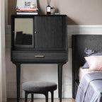 Medieval Solid Wood Vanity With Sliding Mirror - Black/Nut-brown/Natural