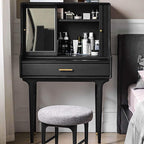 Medieval Solid Wood Vanity With Sliding Mirror - Black/Nut-brown/Natural