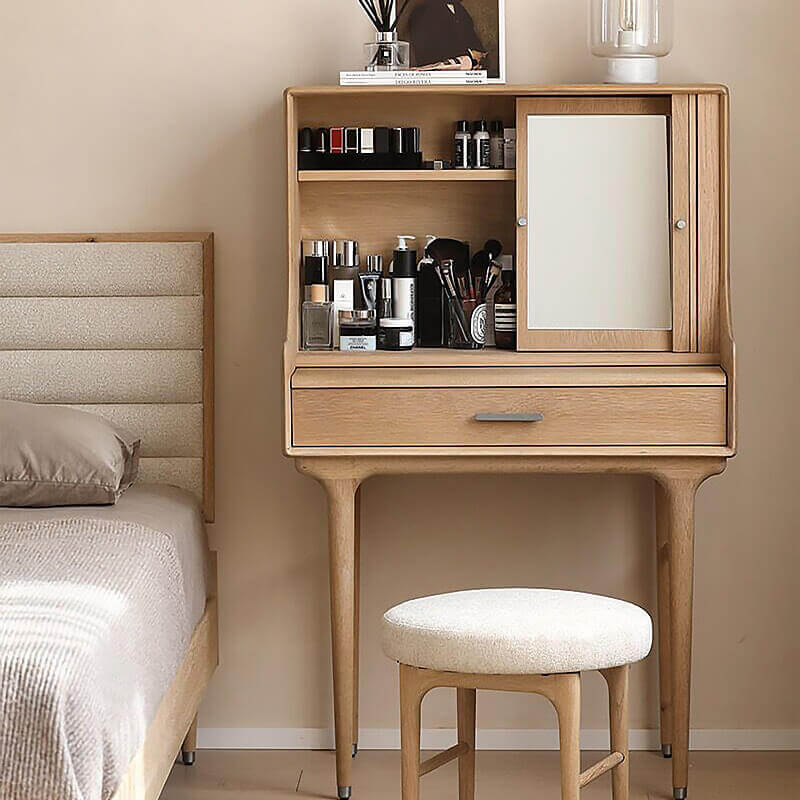 Medieval Solid Wood Vanity With Sliding Mirror - Black/Nut-brown/Natural