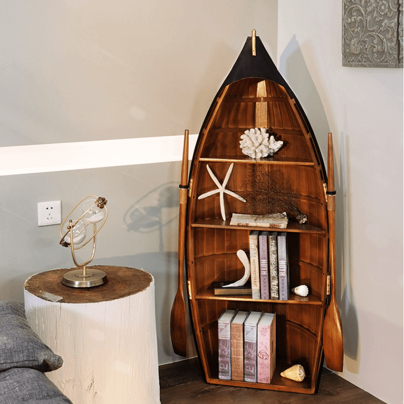 Mediterranean Style Boat Wine Rack & Bookcase - Walnut