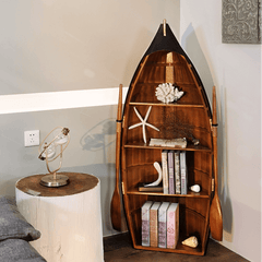Mediterranean Style Boat Wine Rack & Bookcase - Walnut
