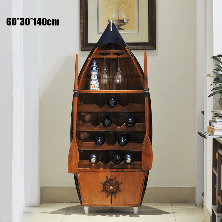 Mediterranean Style Boat Wine Rack & Bookcase - Walnut