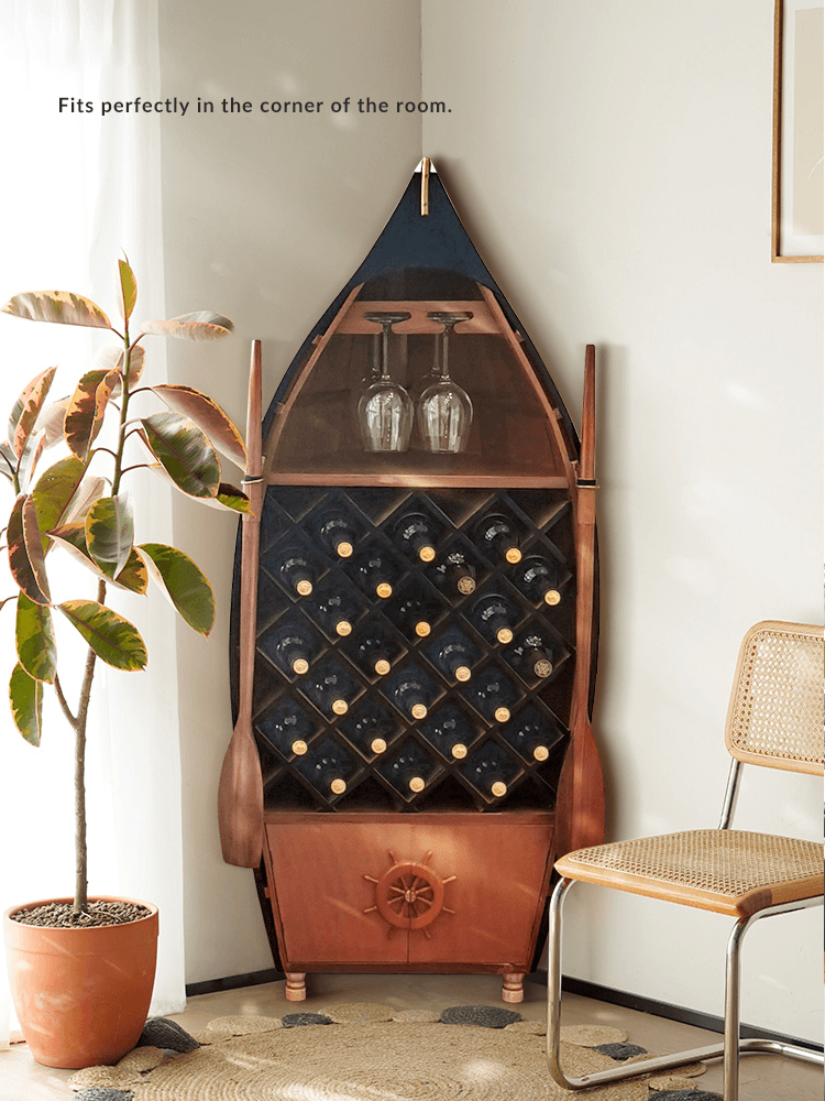 Mediterranean Style Boat Wine Rack & Bookcase - Walnut