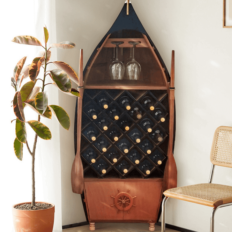 Mediterranean Style Boat Wine Rack & Bookcase - Walnut