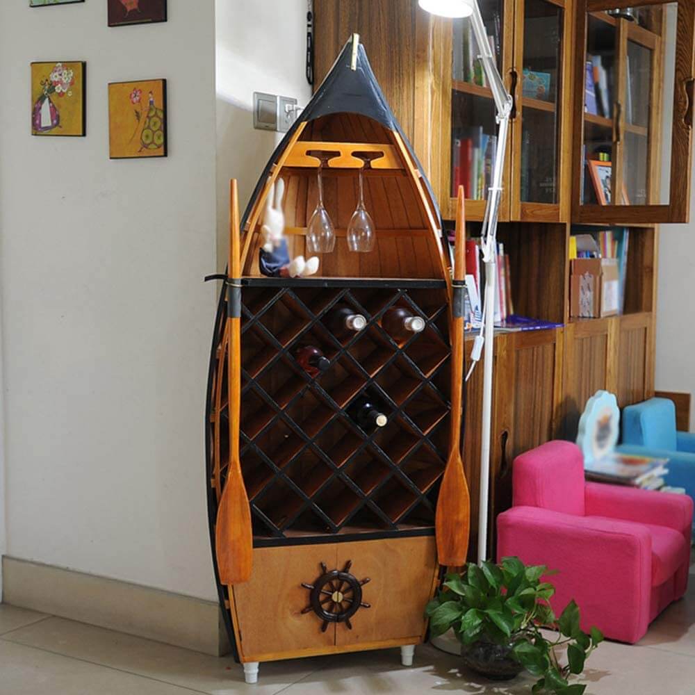 Mediterranean Style Boat Wine Rack & Bookcase - Walnut