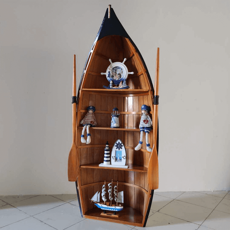 Mediterranean Style Boat Wine Rack & Bookcase - Walnut Secondary image