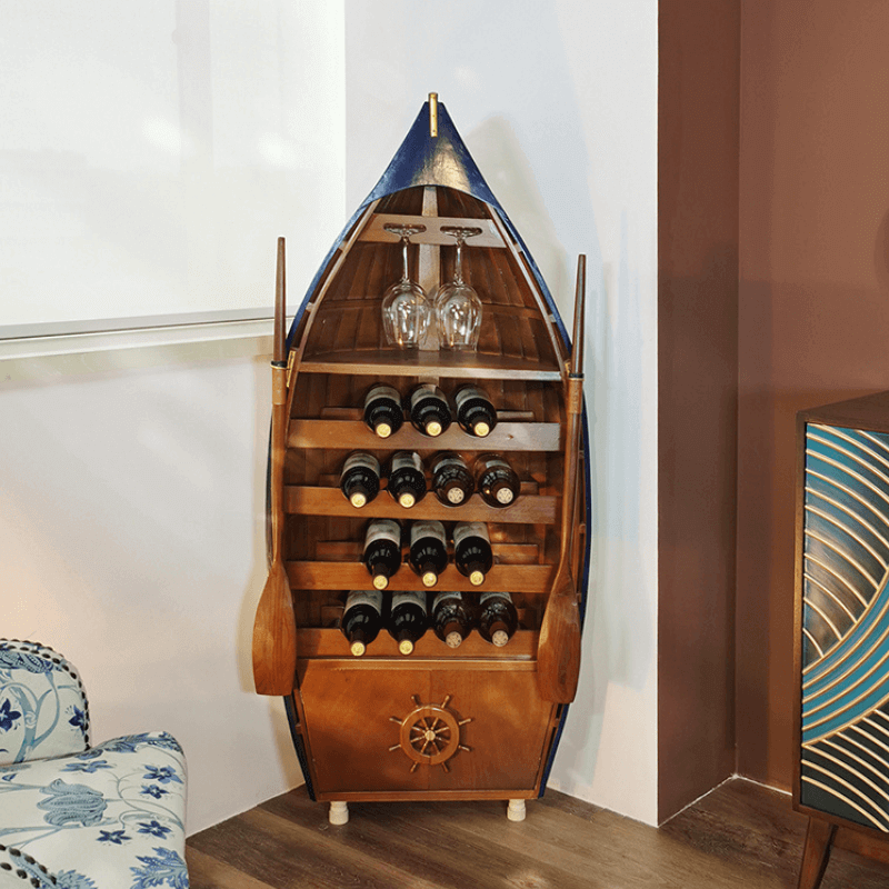 Mediterranean Style Boat Wine Rack & Bookcase - Walnut Main Product Image Hauptbild
