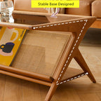 Medium Cherry Glass Coffee Table with Rattan Storage