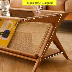 Medium Cherry Glass Coffee Table with Rattan Storage