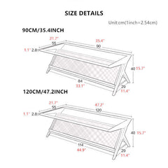 Medium Cherry Glass Coffee Table with Rattan Storage