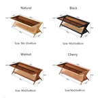 Medium Cherry Glass Coffee Table with Rattan Storage