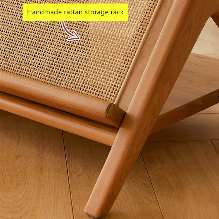 Medium Cherry Glass Coffee Table with Rattan Storage