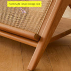 Medium Cherry Glass Coffee Table with Rattan Storage