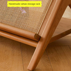 Medium Cherry Glass Coffee Table with Rattan Storage