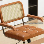 Mid-Century Cane Back Office Chair with Wood Arms and Silent Swivel Base