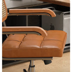 Mid-Century Cane Back Office Chair with Wood Arms and Silent Swivel Base