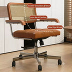 Mid-Century Cane Back Office Chair with Wood Arms and Silent Swivel Base