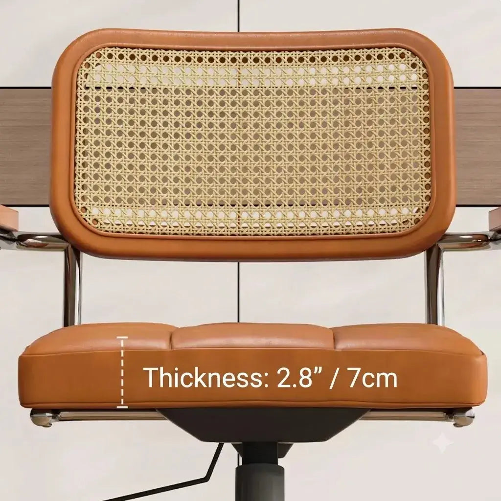Mid-Century Cane Back Office Chair with Wood Arms and Silent Swivel Base