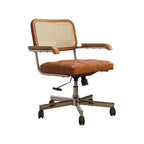 Mid-Century Cane Back Office Chair with Wood Arms and Silent Swivel Base