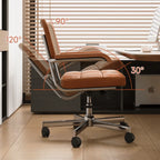 Mid-Century Cane Back Office Chair with Wood Arms and Silent Swivel Base