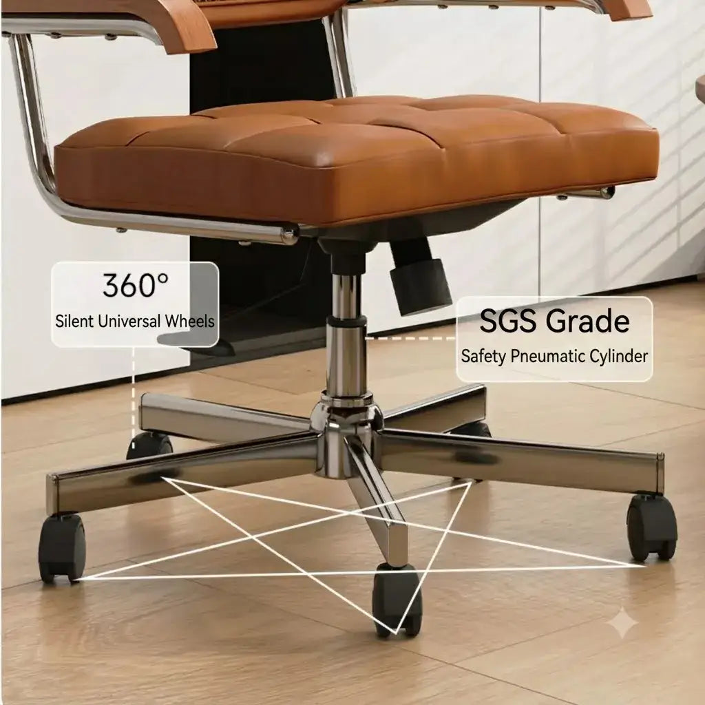 Mid-Century Cane Back Office Chair with Wood Arms and Silent Swivel Base