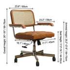 Mid-Century Cane Back Office Chair with Wood Arms and Silent Swivel Base Dimensions