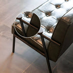 Mid-Century Genuine Leather Tufted Sofa with Recessed Arms