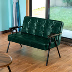 Mid-Century Genuine Leather Tufted Sofa with Recessed Arms